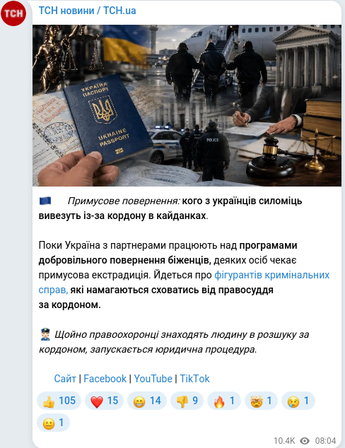 Скріншот Telegram-публікації
