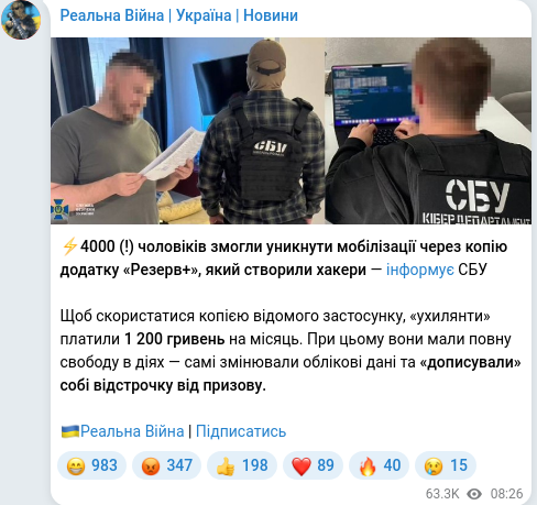 Скріншот Telegram-публікації