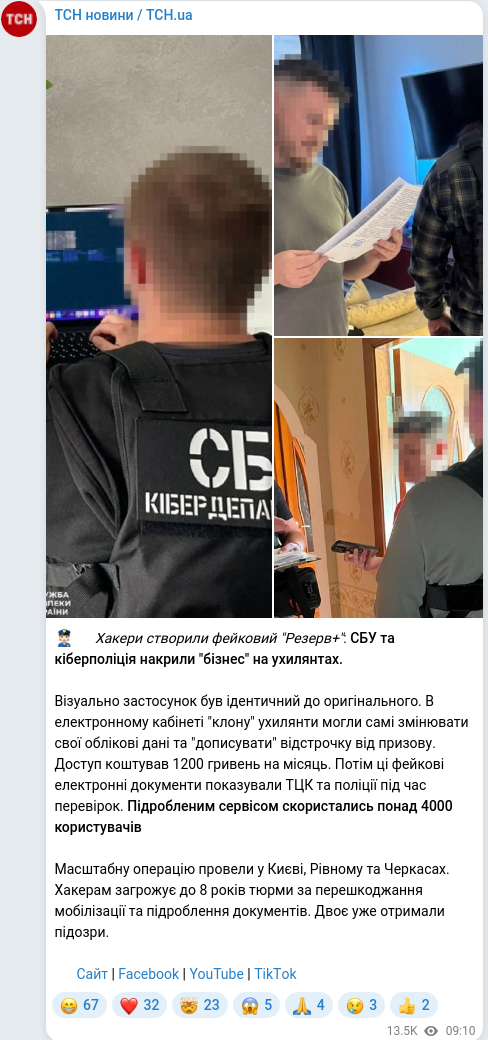 Скріншот Telegram-публікації