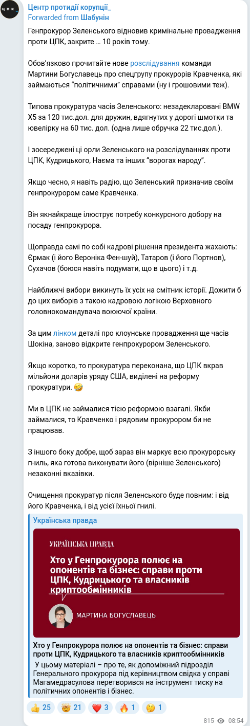 Telegram publication screenshot