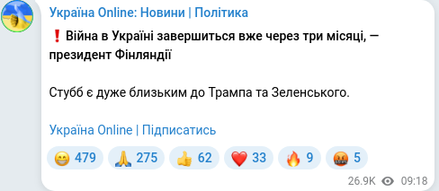Скріншот Telegram-публікації