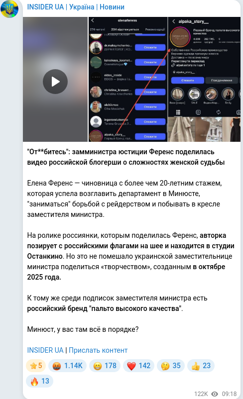 Скріншот Telegram-публікації