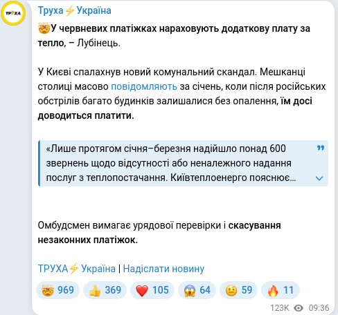 Скріншот Telegram-публікації