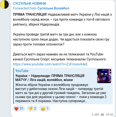 Скріншот Telegram-публікації