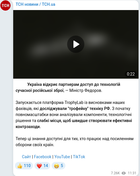 Скріншот Telegram-публікації