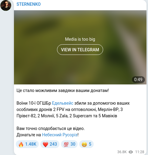 Скріншот Telegram-публікації