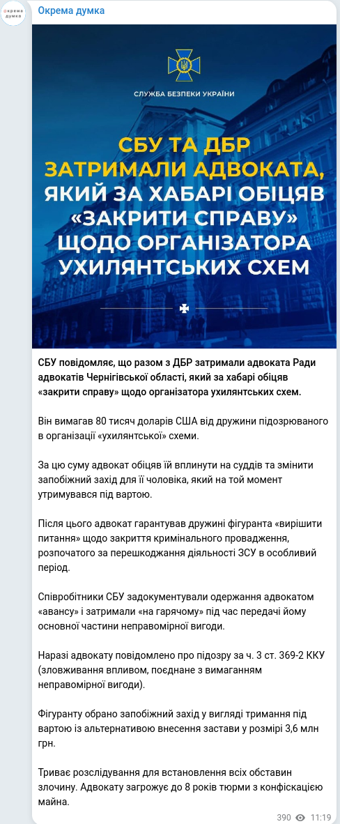 Telegram publication screenshot