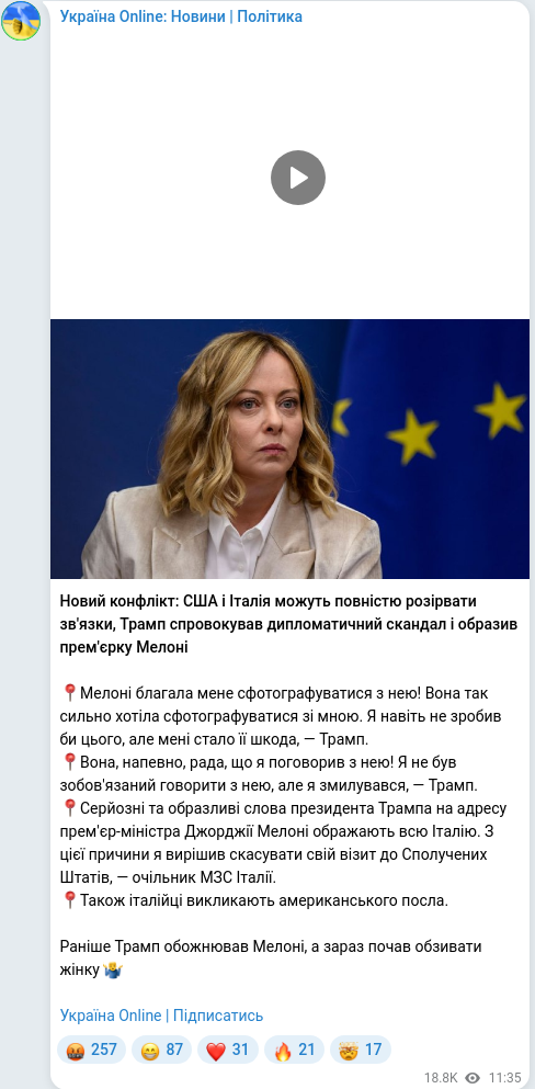 Telegram publication screenshot