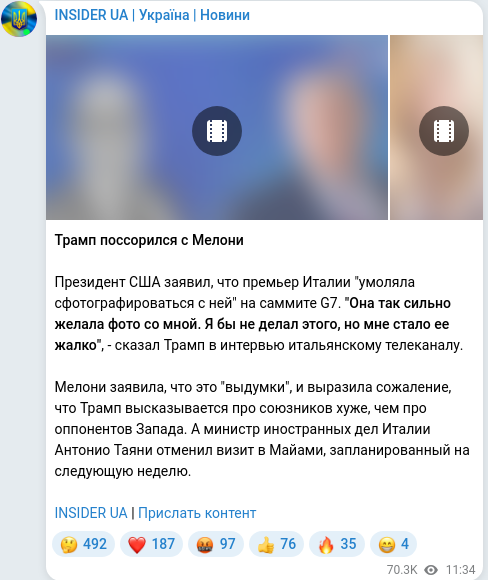 Скріншот Telegram-публікації