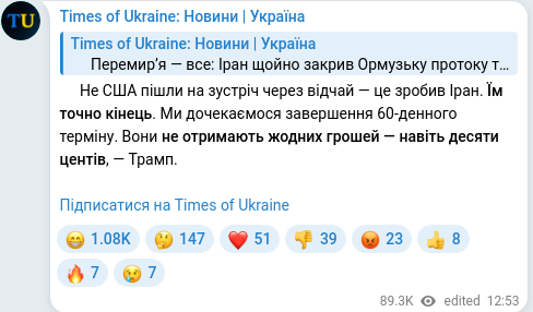 Скріншот Telegram-публікації