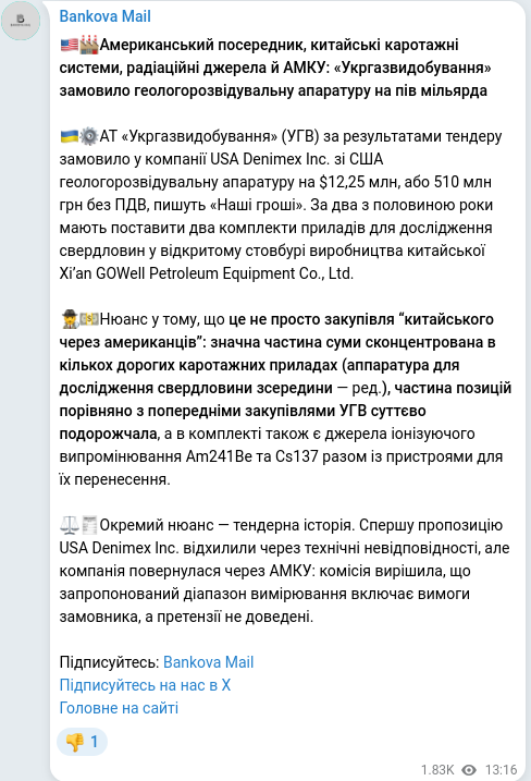 Скріншот Telegram-публікації