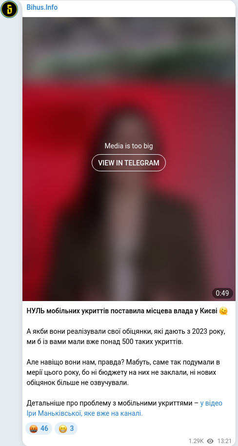 Скріншот Telegram-публікації