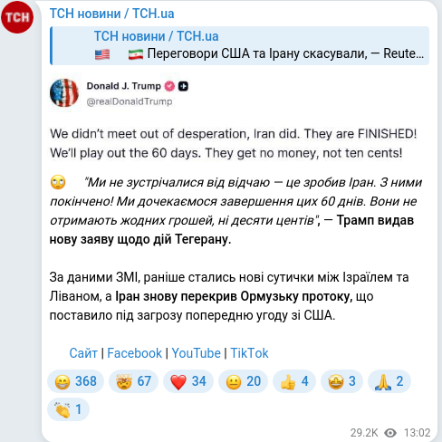 Скріншот Telegram-публікації