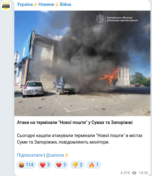 Скріншот Telegram-публікації