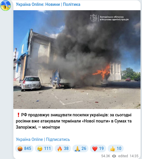 Скріншот Telegram-публікації