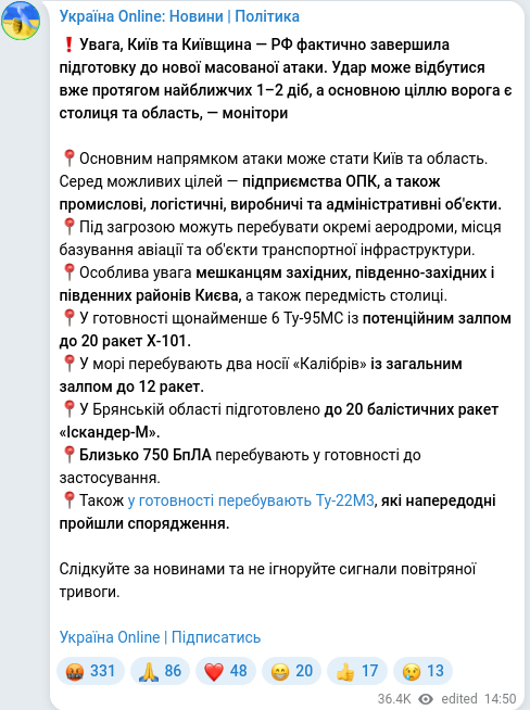 Скріншот Telegram-публікації