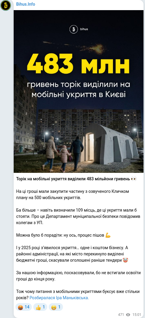 Скріншот Telegram-публікації
