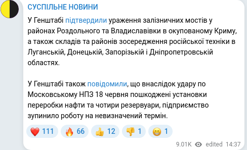 Скріншот Telegram-публікації