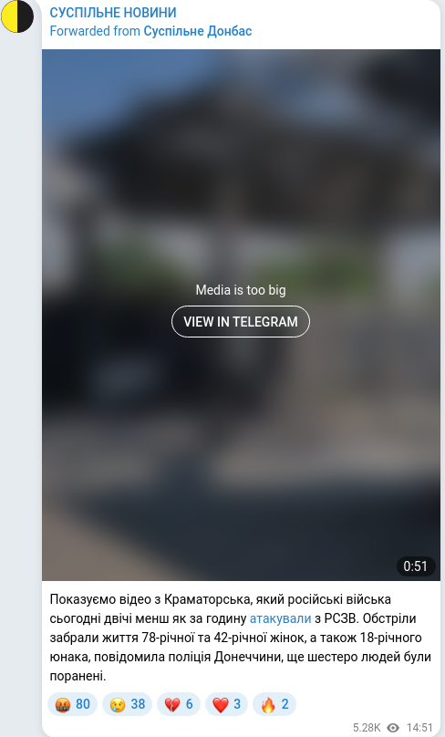 Скріншот Telegram-публікації