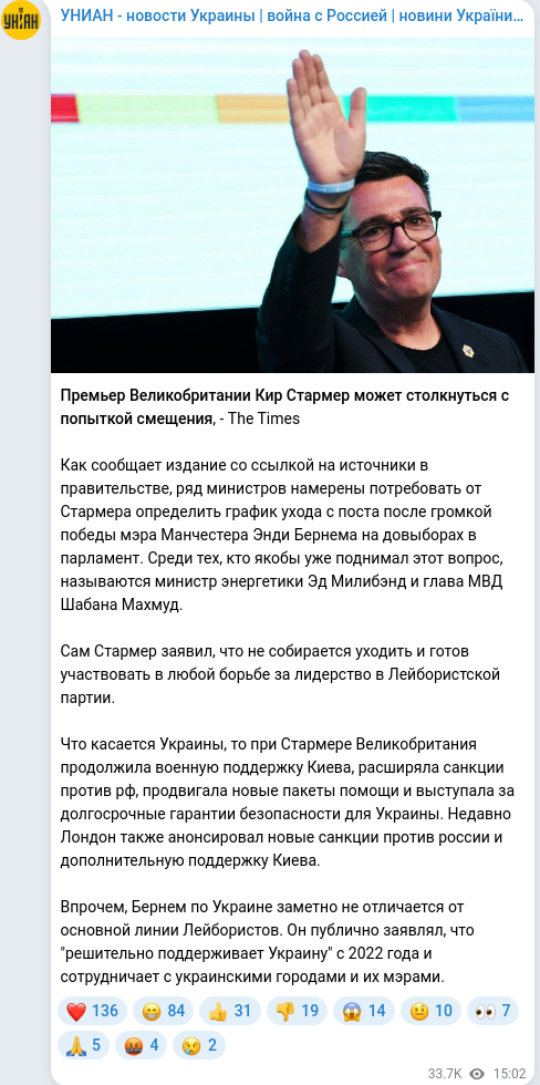 Скріншот Telegram-публікації