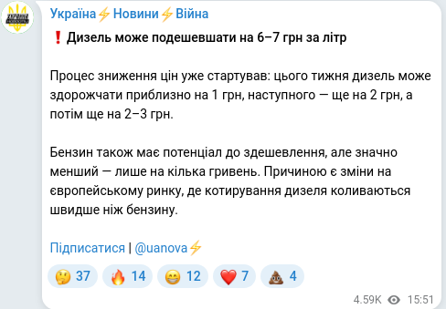 Скріншот Telegram-публікації