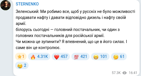 Скріншот Telegram-публікації