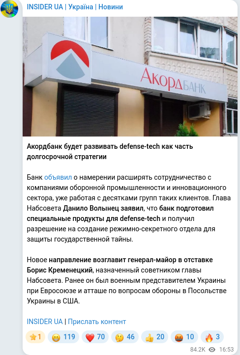 Telegram publication screenshot