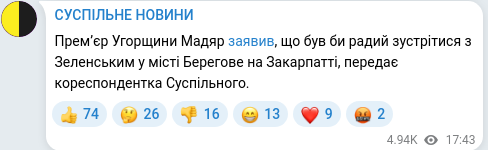 Скріншот Telegram-публікації