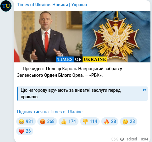 Telegram publication screenshot