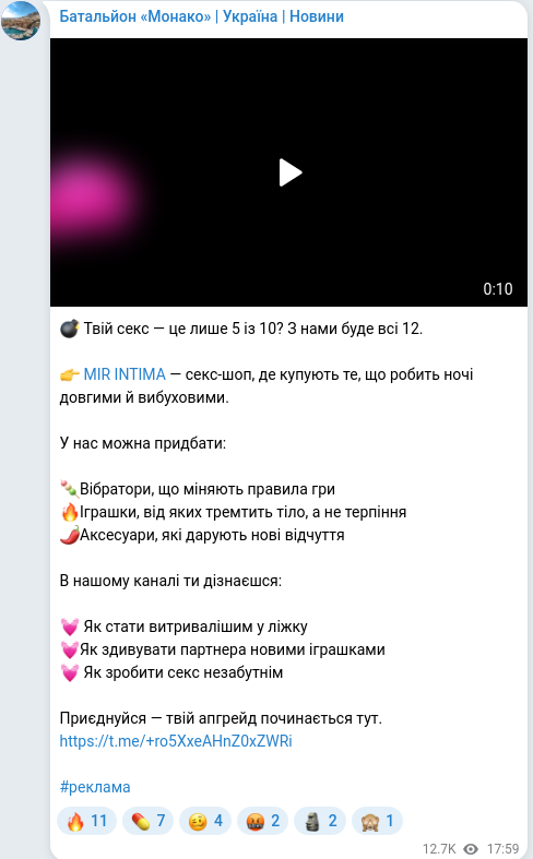 Скріншот Telegram-публікації
