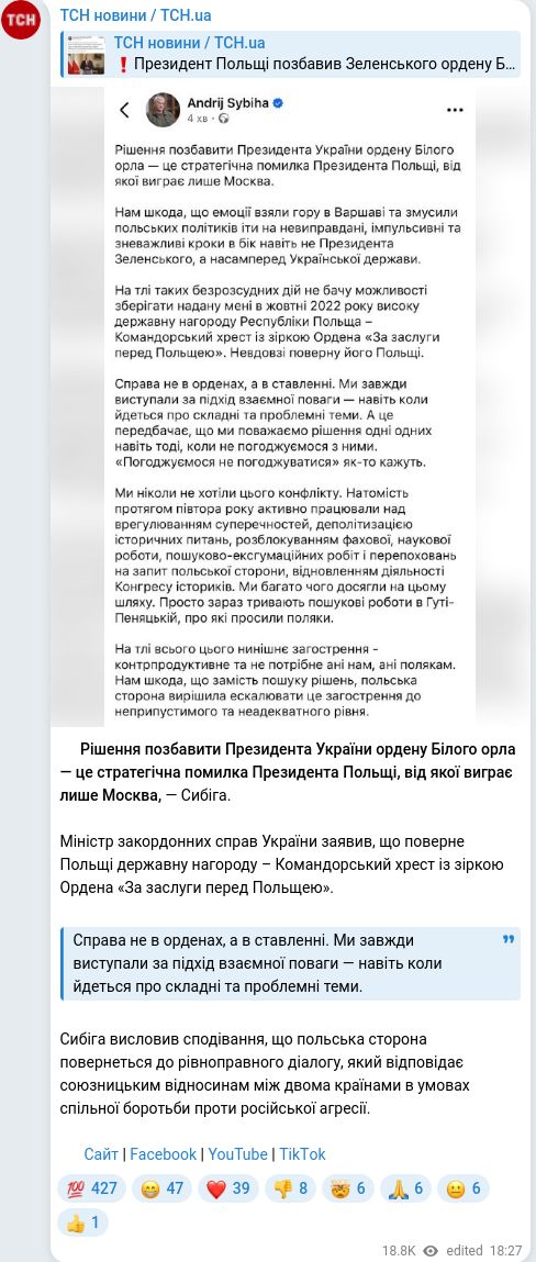 Telegram publication screenshot
