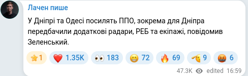 Скріншот Telegram-публікації