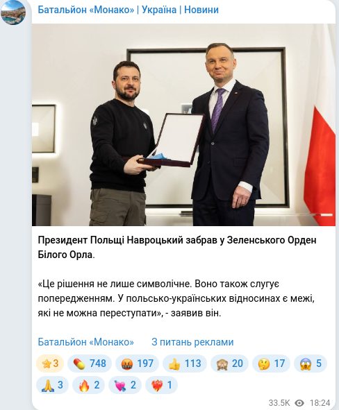 Скріншот Telegram-публікації