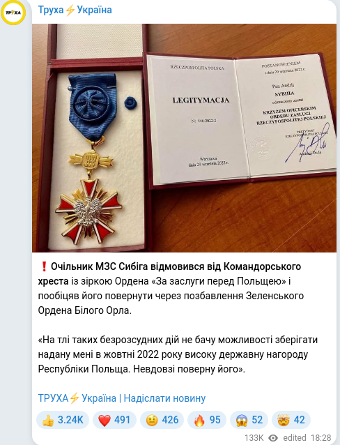 Скріншот Telegram-публікації