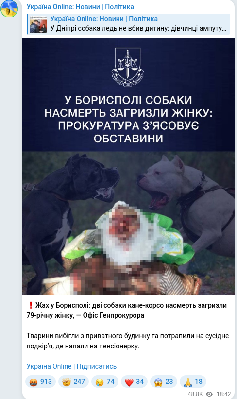 Скріншот Telegram-публікації