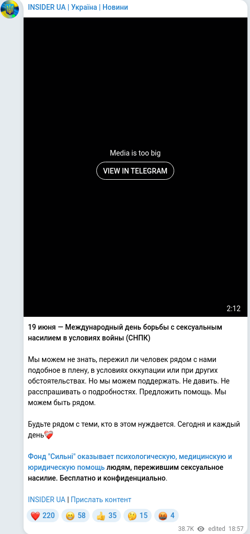 Скріншот Telegram-публікації