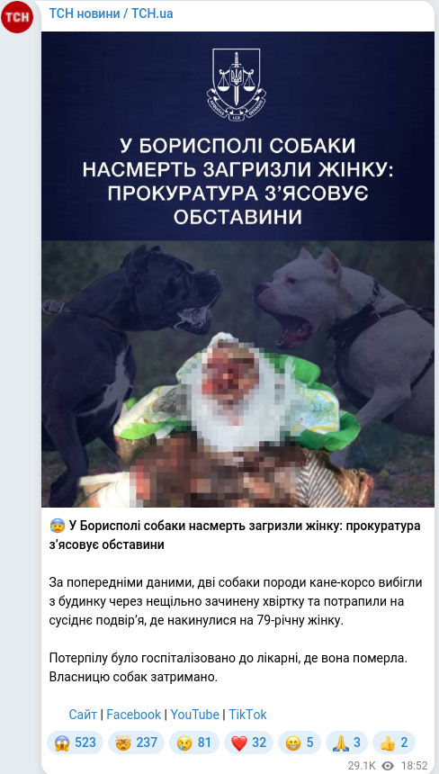 Скріншот Telegram-публікації