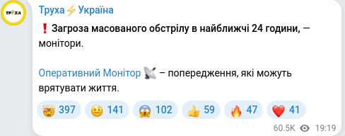 Скріншот Telegram-публікації