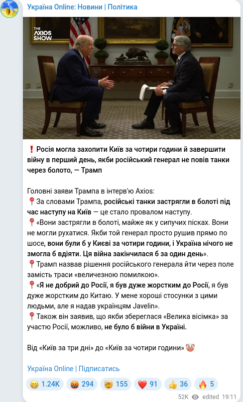 Скріншот Telegram-публікації