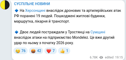 Скріншот Telegram-публікації