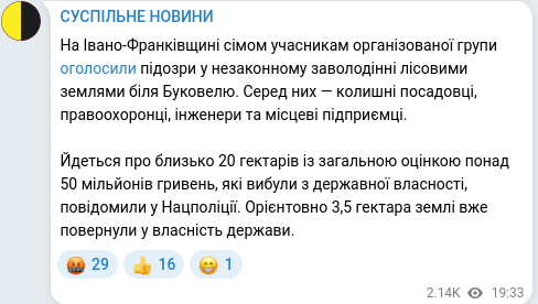 Скріншот Telegram-публікації