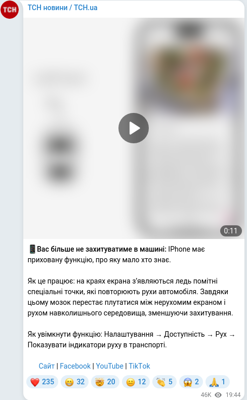 Скріншот Telegram-публікації