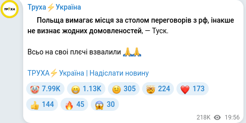 Скріншот Telegram-публікації