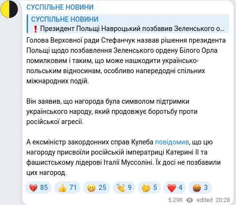 Скріншот Telegram-публікації
