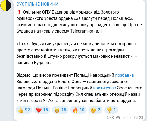 Telegram publication screenshot