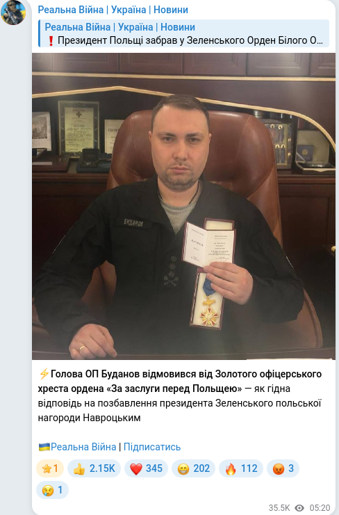 Скріншот Telegram-публікації