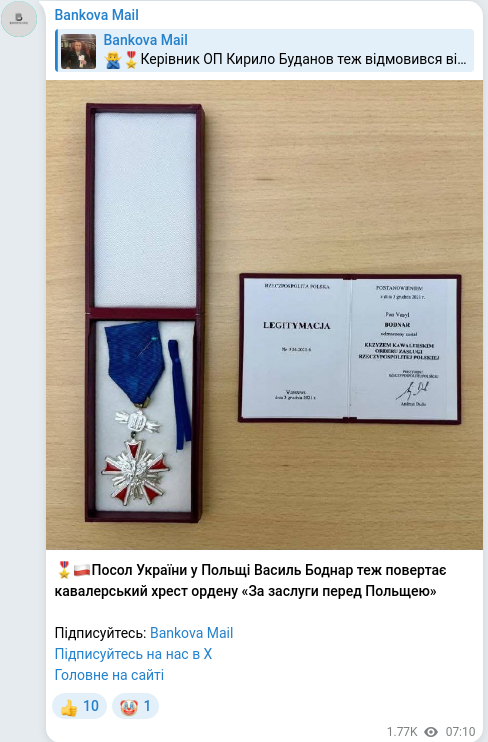 Скріншот Telegram-публікації