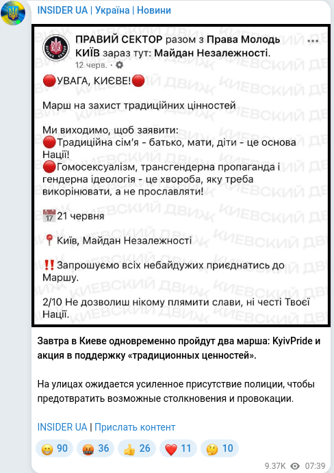 Скріншот Telegram-публікації
