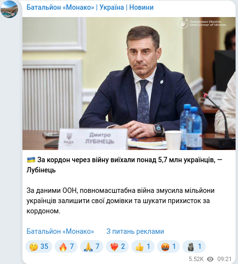 Скріншот Telegram-публікації