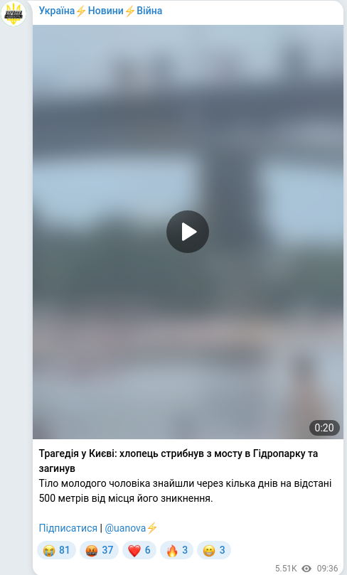 Скріншот Telegram-публікації